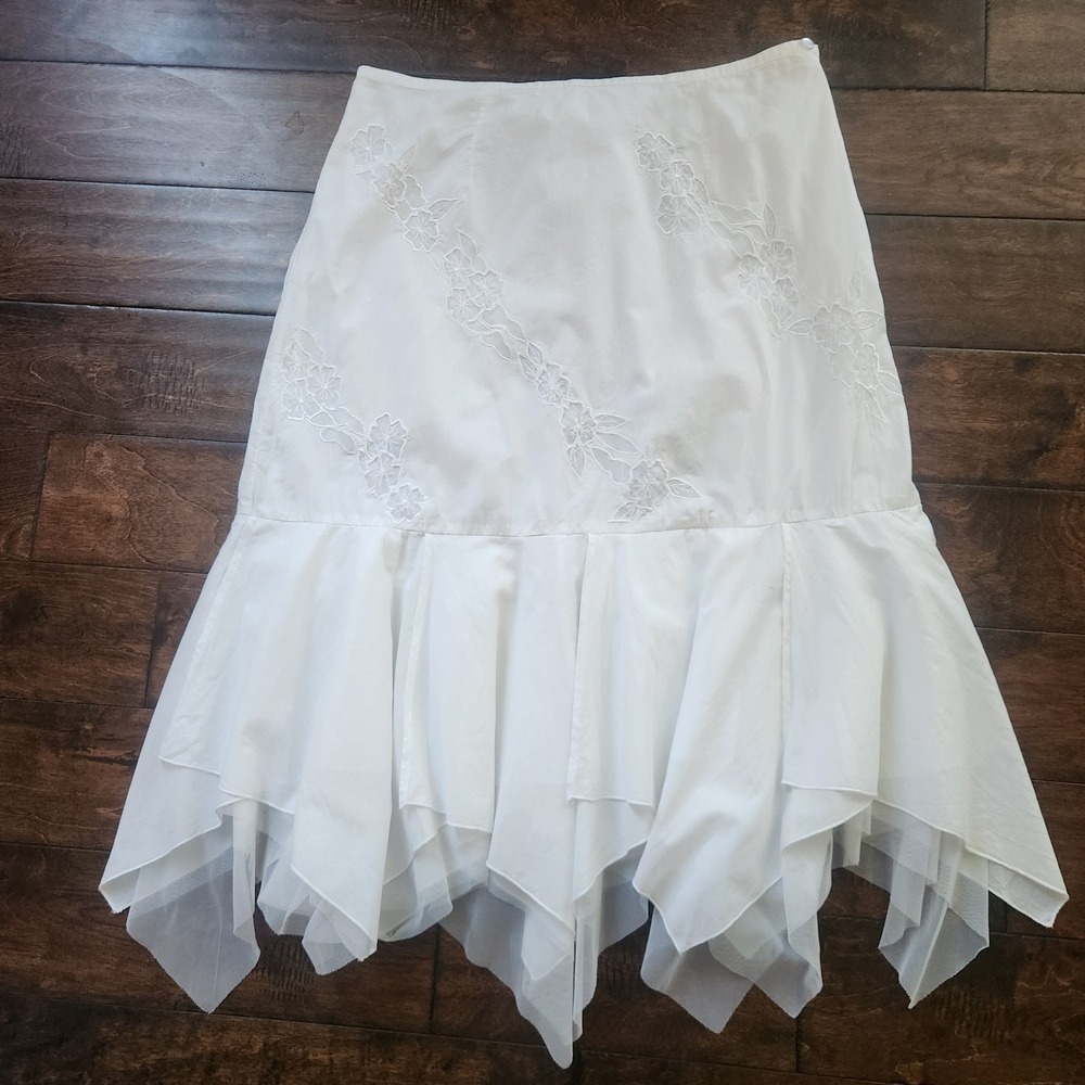 VTG Y2K Papillon Los Angeles Lace Handkerchief Hem Midi Skirt Fairycore Boho